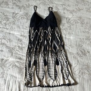 Wet Seal Black and Cream Patterned Midi Dress